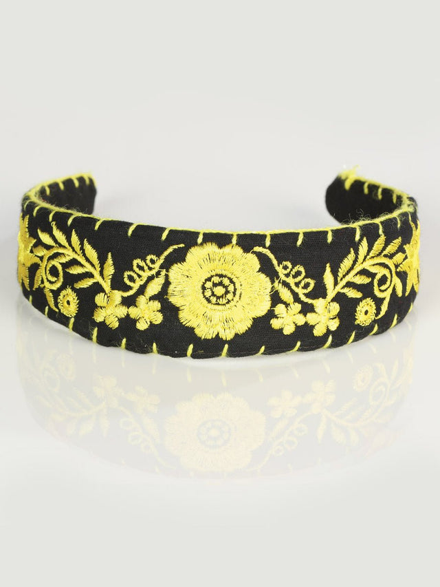 Artisanal Embroidered Headband 100% Cotton Yellow 603122 - BELLEZA'S - Artisanal Embroidered Headband 100% Cotton Yellow 603122 - DAMA - 60312201