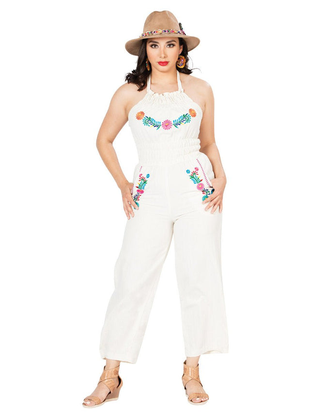 Artisanal Embroidered Jumpsuit 100% Cotton Beige 603184 - BELLEZA'S - Artisanal Embroidered Jumpsuit 100% Cotton Beige 603184 - DAMA - 60318401