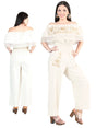 Artisanal Embroidered Jumpsuit 100% Cotton Beige 603998 - BELLEZA'S - Artisanal Embroidered Jumpsuit 100% Cotton Beige 603998 - DAMA - 60399801