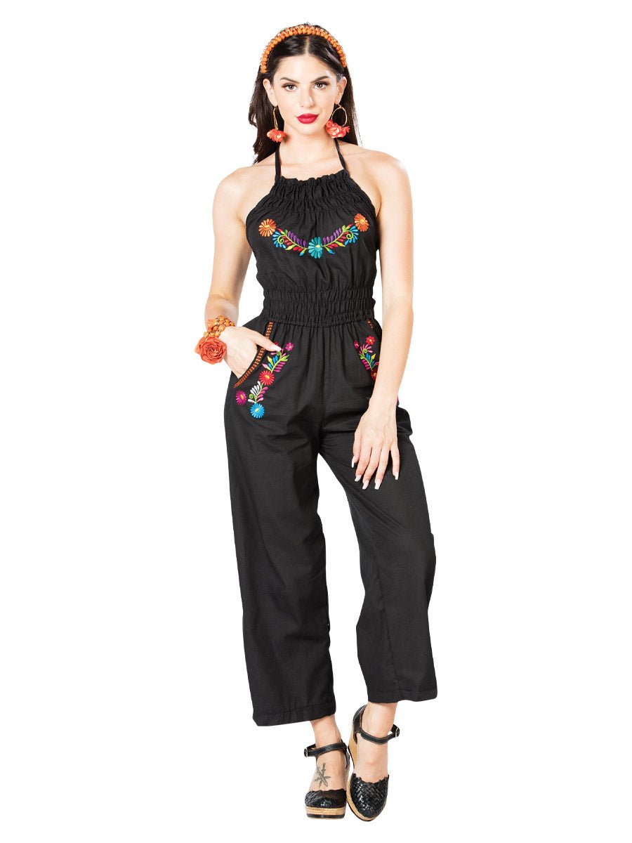 Artisanal Embroidered Jumpsuit 100% Cotton Black 603183 - BELLEZA'S - Artisanal Embroidered Jumpsuit 100% Cotton Black 603183 - DAMA - 60318301