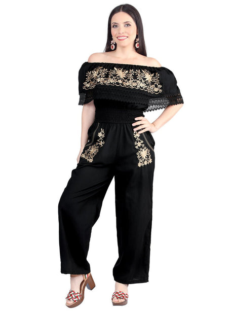 Artisanal Embroidered Jumpsuit 100% Cotton Black 603965 - BELLEZA'S - Artisanal Embroidered Jumpsuit 100% Cotton Black 603965 - DAMA - 60396501
