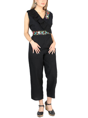 Artisanal Embroidered Jumpsuit 100% Cotton Black 604047 - BELLEZA'S - Artisanal Embroidered Jumpsuit 100% Cotton Black 604047 - DAMA - 60404701