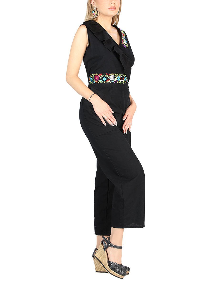 Artisanal Embroidered Jumpsuit 100% Cotton Black 604047 - BELLEZA'S - Artisanal Embroidered Jumpsuit 100% Cotton Black 604047 - DAMA - 60404701