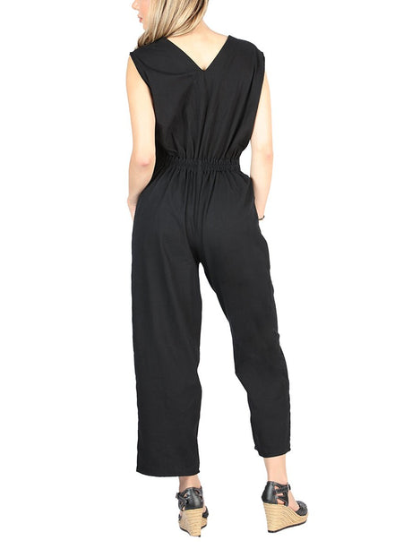 Artisanal Embroidered Jumpsuit 100% Cotton Black 604047 - BELLEZA'S - Artisanal Embroidered Jumpsuit 100% Cotton Black 604047 - DAMA - 60404701