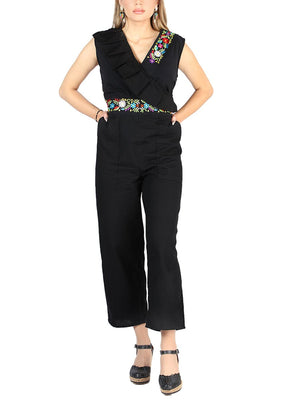 Artisanal Embroidered Jumpsuit 100% Cotton Black 604047 - BELLEZA'S - Artisanal Embroidered Jumpsuit 100% Cotton Black 604047 - DAMA - 60404701