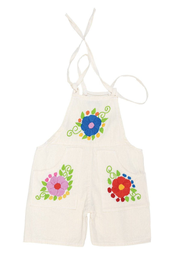Artisanal Embroidered Overalls Short 100% Cotton Beige 603584 - BELLEZA'S - Artisanal Embroidered Overalls Short 100% Cotton Beige 603584 - NIÑA - 60358401