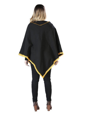 Artisanal Embroidered Poncho 50% Cotton, 50% Polyester Black 603827 - BELLEZA'S - Artisanal Embroidered Poncho 50% Cotton, 50% Polyester Black 603827 - DAMA - 60382701