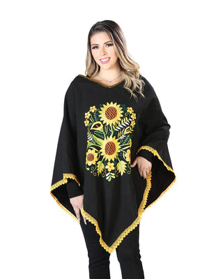 Artisanal Embroidered Poncho 50% Cotton, 50% Polyester Black 603827 - BELLEZA'S - Artisanal Embroidered Poncho 50% Cotton, 50% Polyester Black 603827 - DAMA - 60382701