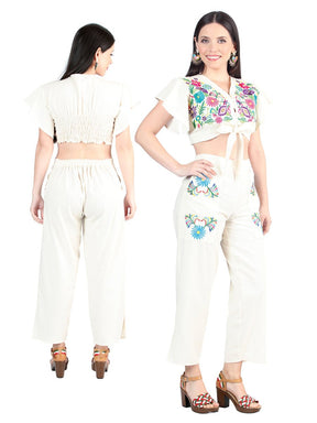 Artisanal Embroidered Set 100% Cotton Beige 603997 - BELLEZA'S - Artisanal Embroidered Set 100% Cotton Beige 603997 - DAMA - 60399701