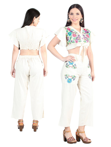Artisanal Embroidered Set 100% Cotton Beige 603997 - BELLEZA'S - Artisanal Embroidered Set 100% Cotton Beige 603997 - DAMA - 60399701