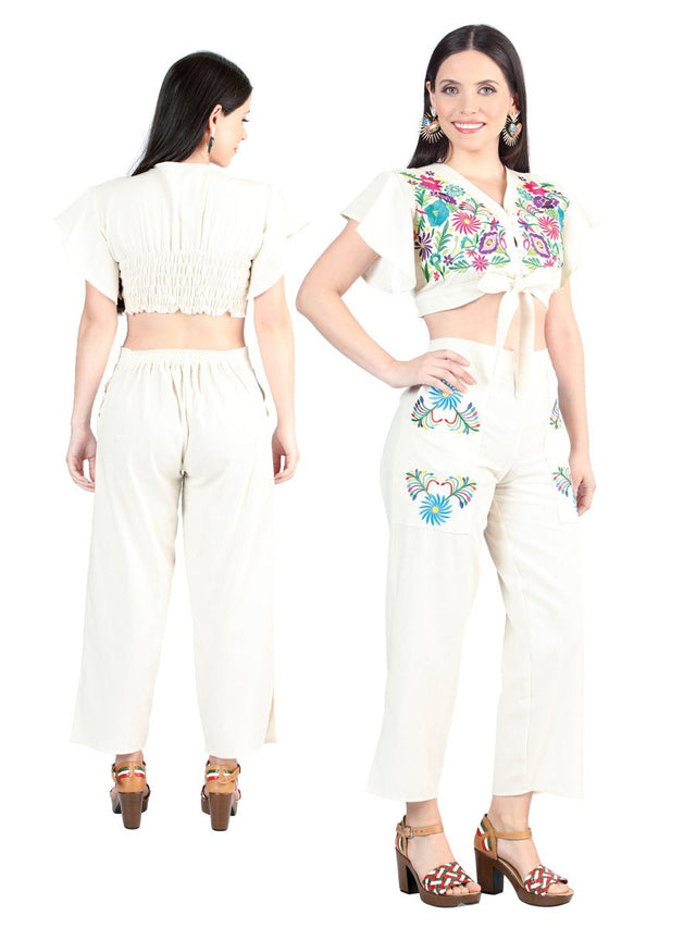 Artisanal Embroidered Set 100% Cotton Beige 603997 - BELLEZA'S - Artisanal Embroidered Set 100% Cotton Beige 603997 - DAMA - 60399701