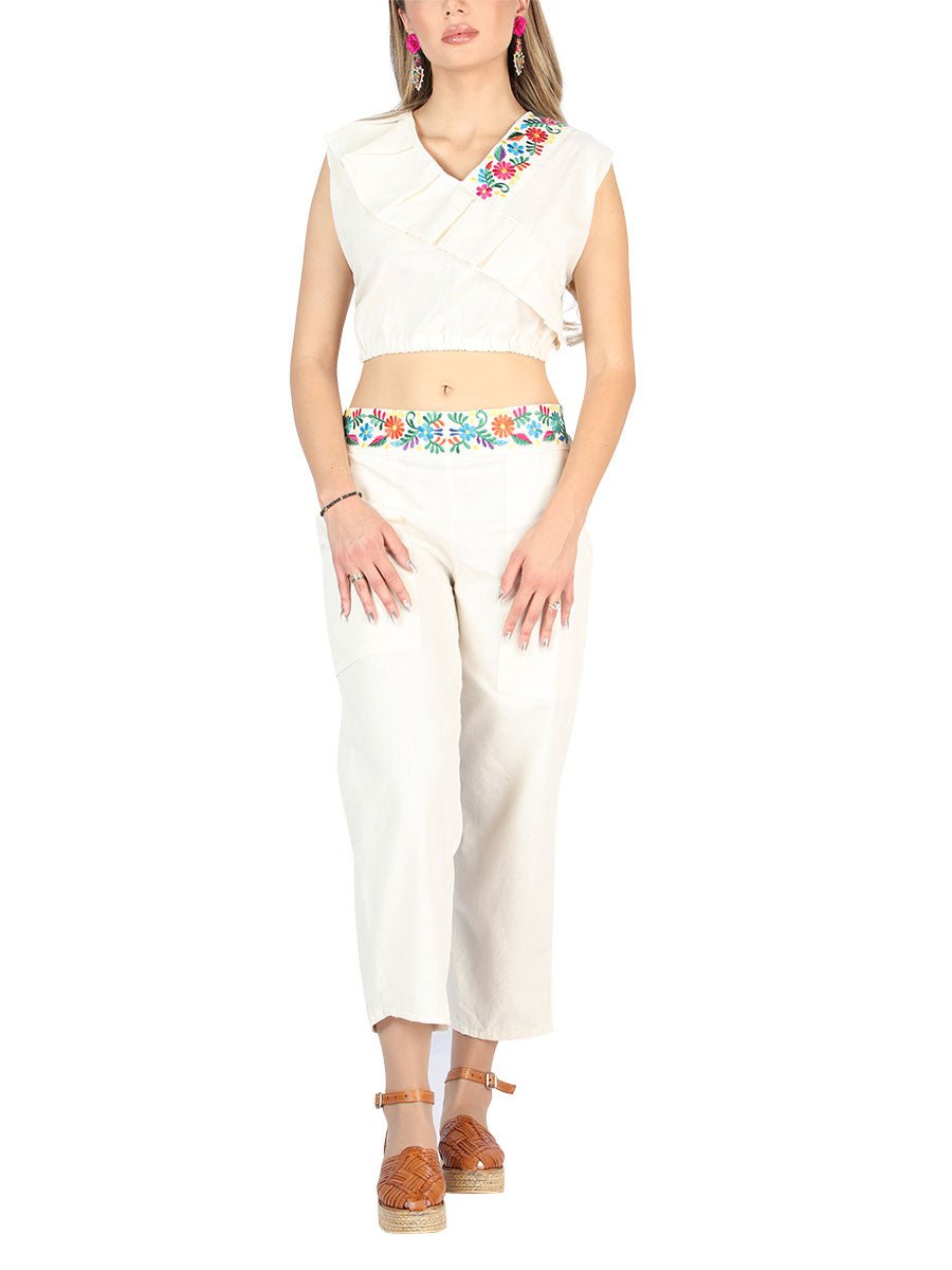 Artisanal Embroidered Set 100% Cotton Beige 604049 - BELLEZA'S - Artisanal Embroidered Set 100% Cotton Beige 604049 - DAMA - 60404901