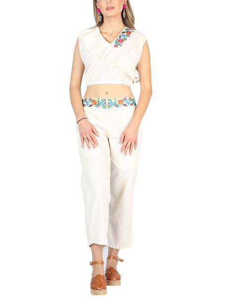 Artisanal Embroidered Set 100% Cotton Beige 604049 - BELLEZA'S - Artisanal Embroidered Set 100% Cotton Beige 604049 - DAMA - 60404901