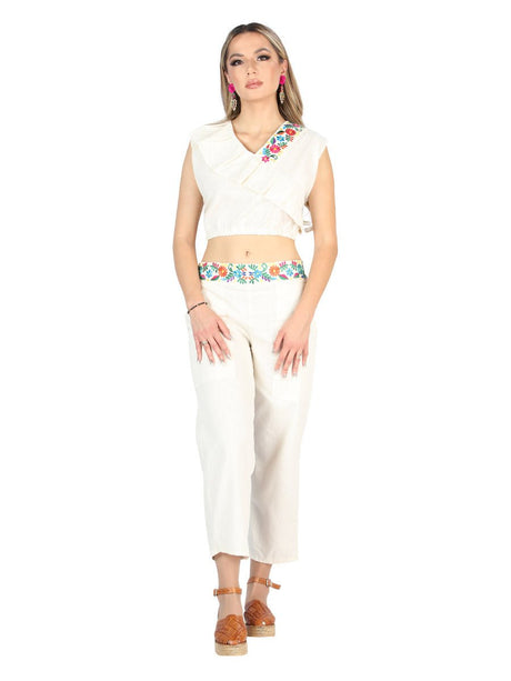 Artisanal Embroidered Set 100% Cotton Beige 604049 - BELLEZA'S - Artisanal Embroidered Set 100% Cotton Beige 604049 - DAMA - 60404901