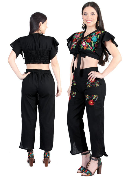 Artisanal Embroidered Set 100% Cotton Black 603996 - BELLEZA'S - Artisanal Embroidered Set 100% Cotton Black 603996 - DAMA - 60399601