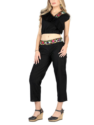Artisanal Embroidered Set 100% Cotton Black 604048 - BELLEZA'S - Artisanal Embroidered Set 100% Cotton Black 604048 - DAMA - 60404801