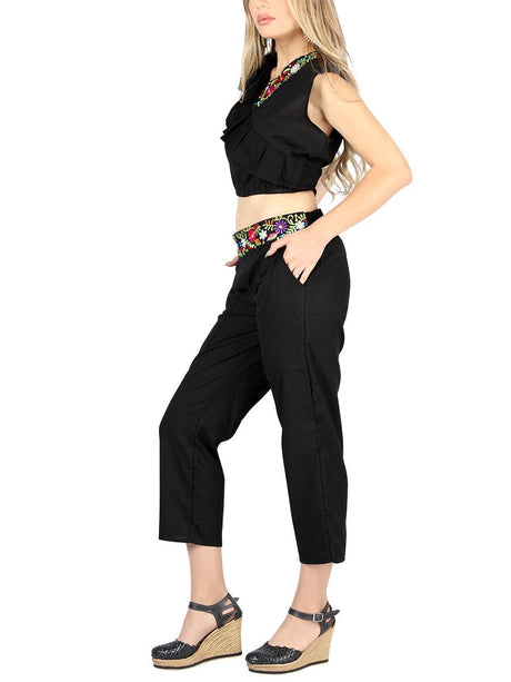 Artisanal Embroidered Set 100% Cotton Black 604048 - BELLEZA'S - Artisanal Embroidered Set 100% Cotton Black 604048 - DAMA - 60404801