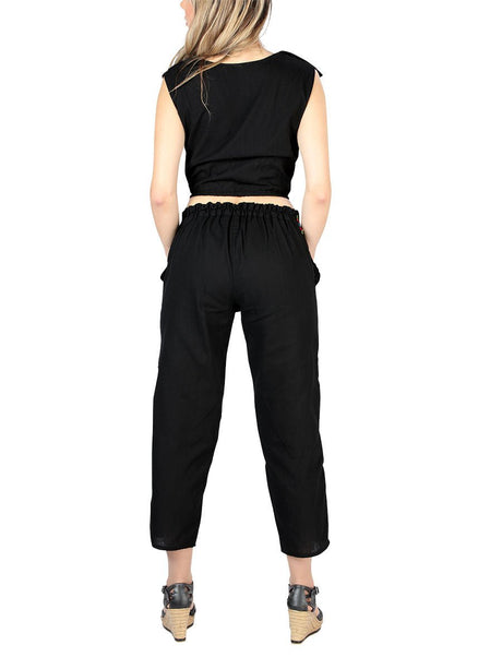 Artisanal Embroidered Set 100% Cotton Black 604048 - BELLEZA'S - Artisanal Embroidered Set 100% Cotton Black 604048 - DAMA - 60404801