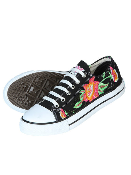 Artisanal Embroidered Sneakers Textile Canvas Black 602784 - BELLEZA'S - Artisanal Embroidered Sneakers Textile Canvas Black 602784 - DAMA - 60278401