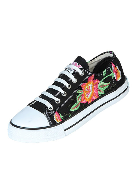 Artisanal Embroidered Sneakers Textile Canvas Black 602784 - BELLEZA'S - Artisanal Embroidered Sneakers Textile Canvas Black 602784 - DAMA - 60278401