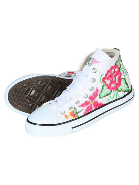 Artisanal Embroidered Sneakers Textile Canvas White 602781 - BELLEZA'S - Artisanal Embroidered Sneakers Textile Canvas White 602781 - DAMA - 60278101