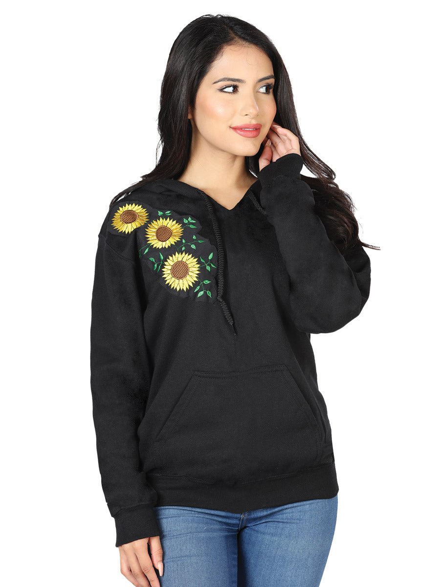 Artisanal Embroidered Sweatshirt 100% Cotton Black 602823 - BELLEZA'S - Artisanal Embroidered Sweatshirt 100% Cotton Black 602823 - WOMEN - 60282301