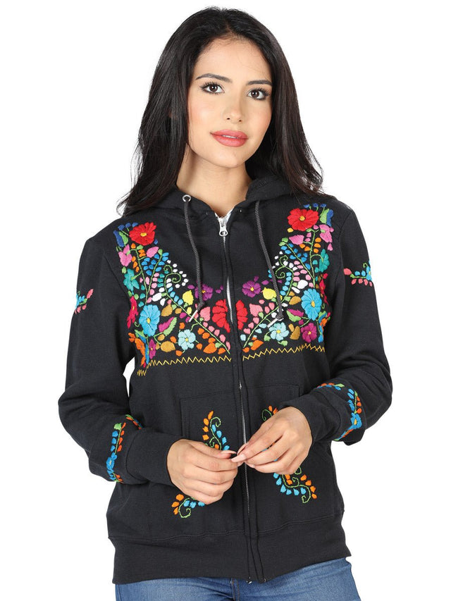 Artisanal Embroidered Sweatshirt 50% Cotton, 50% Polyester Black 603511 - BELLEZA'S - Artisanal Embroidered Sweatshirt 50% Cotton, 50% Polyester Black 603511 - DAMA - 60351101
