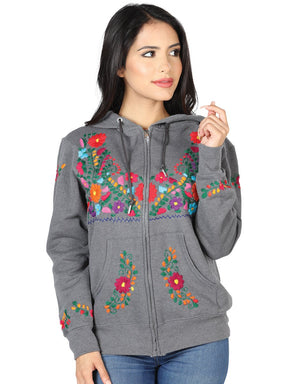 Artisanal Embroidered Sweatshirt 50% Cotton, 50% Polyester Gray 603514 - BELLEZA'S - Artisanal Embroidered Sweatshirt 50% Cotton, 50% Polyester Gray 603514 - DAMA - 60351401
