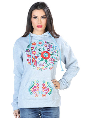Artisanal Embroidered Sweatshirt 50% Cotton, 50% Polyester Gray 603877 - BELLEZA'S - Artisanal Embroidered Sweatshirt 50% Cotton, 50% Polyester Gray 603877 - DAMA - 60387701