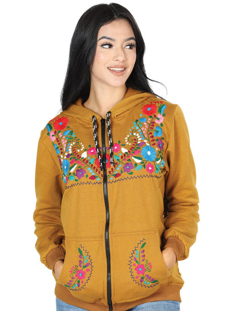 Artisanal Embroidered Sweatshirt 50% Cotton, 50% Polyester Mustard 603513 - BELLEZA'S - Artisanal Embroidered Sweatshirt 50% Cotton, 50% Polyester Mustard 603513 - DAMA - 60351301
