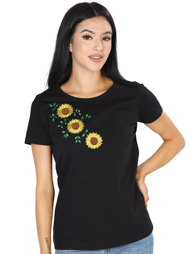 Artisanal Embroidered T Shirt Black 602744 - BELLEZA'S - Artisanal Embroidered T Shirt Black 602744 - DAMA - 60274401