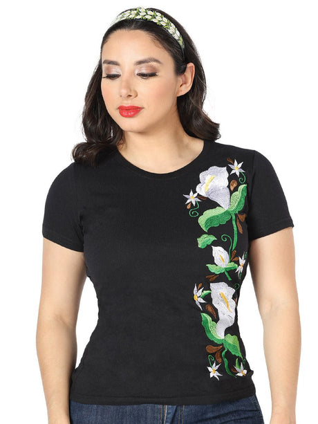 Artisanal Embroidered T Shirt Black 602766 - BELLEZA'S - Artisanal Embroidered T Shirt Black 602766 - DAMA - 60276601
