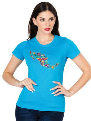 Artisanal Embroidered T Shirt Tourquoise 602751 - BELLEZA'S - Artisanal Embroidered T Shirt Tourquoise 602751 - DAMA - 60275101