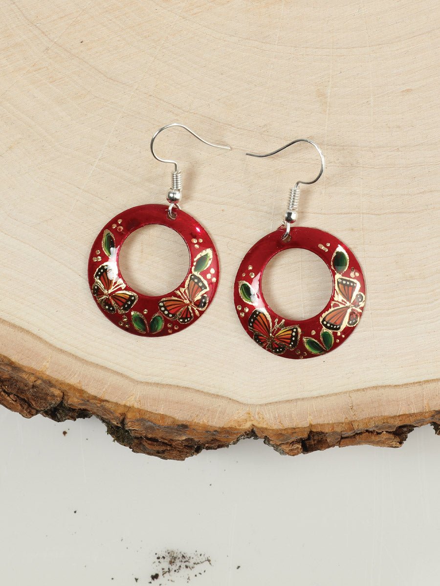 Artisanal Hand Painted Earrings 1" Copper Red 603445 - BELLEZA'S - Artisanal Hand Painted Earrings 1" Copper Red 603445 - Women's Earrings - 60344501