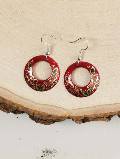 Artisanal Hand Painted Earrings 1" Copper Red 603445 - BELLEZA'S - Artisanal Hand Painted Earrings 1" Copper Red 603445 - Women's Earrings - 60344501