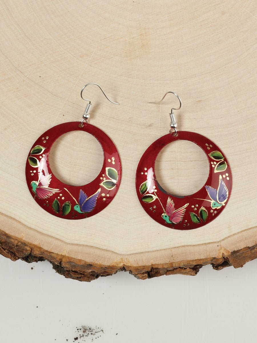 Artisanal Hand Painted Earrings 1.5" Copper Red 603446 - BELLEZA'S - Artisanal Hand Painted Earrings 1.5" Copper Red 603446 - Women's Earrings - 60344601