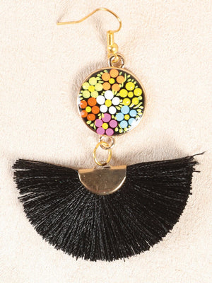 Artisanal Hand Painted Earrings Wood - Silk Thread Black 602177 - BELLEZA'S - Artisanal Hand Painted Earrings Wood - Silk Thread Black 602177 - DAMA - 60217701