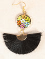 Artisanal Hand Painted Earrings Wood - Silk Thread Black 602177 - BELLEZA'S - Artisanal Hand Painted Earrings Wood - Silk Thread Black 602177 - DAMA - 60217701