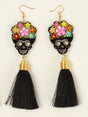 Artisanal Hand Painted Earrings Wood - Silk Thread Black 602939 - BELLEZA'S - Artisanal Hand Painted Earrings Wood - Silk Thread Black 602939 - DAMA - 60293901