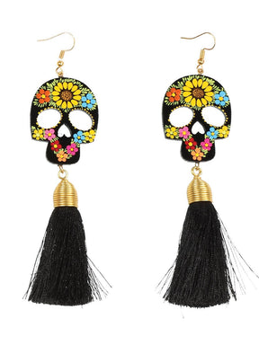 Artisanal Hand Painted Earrings Wood - Silk Thread Black 602947 - BELLEZA'S - Artisanal Hand Painted Earrings Wood - Silk Thread Black 602947 - WOMEN - 60294701