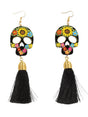 Artisanal Hand Painted Earrings Wood - Silk Thread Black 602947 - BELLEZA'S - Artisanal Hand Painted Earrings Wood - Silk Thread Black 602947 - WOMEN - 60294701