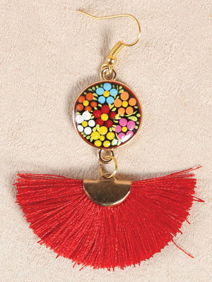 Artisanal Hand Painted Earrings Wood - Silk Thread Red 602178 - BELLEZA'S - Artisanal Hand Painted Earrings Wood - Silk Thread Red 602178 - DAMA - 60217801