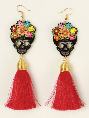 Artisanal Hand Painted Earrings Wood - Silk Thread Red 602941 - BELLEZA'S - Artisanal Hand Painted Earrings Wood - Silk Thread Red 602941 - DAMA - 60294101