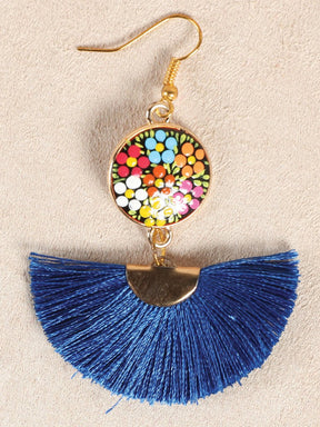 Artisanal Hand Painted Earrings Wood - Silk Thread Royal Blue 602179 - BELLEZA'S - Artisanal Hand Painted Earrings Wood - Silk Thread Royal Blue 602179 - DAMA - 60217901