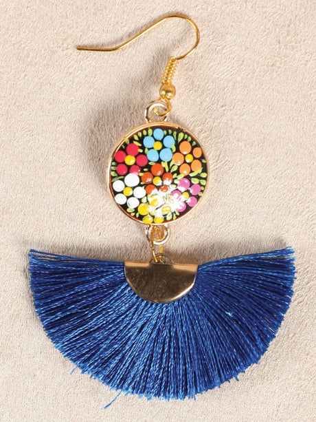 Artisanal Hand Painted Earrings Wood - Silk Thread Royal Blue 602179 - BELLEZA'S - Artisanal Hand Painted Earrings Wood - Silk Thread Royal Blue 602179 - DAMA - 60217901