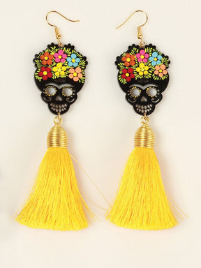 Artisanal Hand Painted Earrings Wood - Silk Thread Yellow 602942 - BELLEZA'S - Artisanal Hand Painted Earrings Wood - Silk Thread Yellow 602942 - WOMEN - 60294201