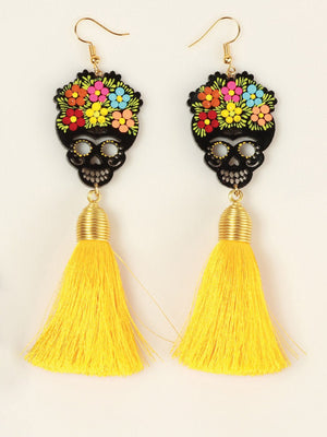 Artisanal Hand Painted Earrings Wood - Silk Thread Yellow 602942 - BELLEZA'S - Artisanal Hand Painted Earrings Wood - Silk Thread Yellow 602942 - WOMEN - 60294201