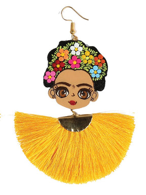 Artisanal Hand Painted Earrings Wood - Silk Thread Yellow 602992 - BELLEZA'S - Artisanal Hand Painted Earrings Wood - Silk Thread Yellow 602992 - DAMA - 60299201