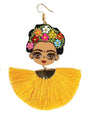 Artisanal Hand Painted Earrings Wood - Silk Thread Yellow 602992 - BELLEZA'S - Artisanal Hand Painted Earrings Wood - Silk Thread Yellow 602992 - DAMA - 60299201