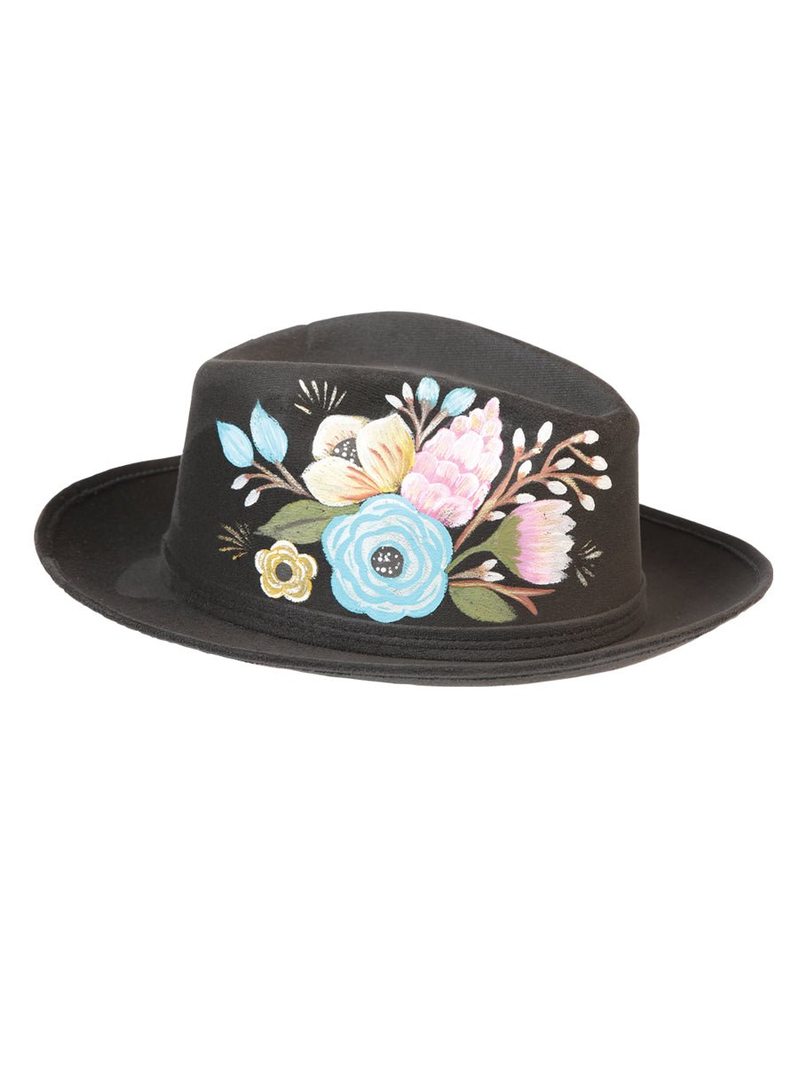 Artisanal Hand Painted Hat Suede Black 603820 - BELLEZA'S - Artisanal Hand Painted Hat Suede Black 603820 - DAMA - 60382001
